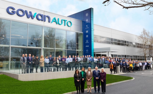 Gowan Auto, a member of the family-owned holding company, the Gowan Group, has made a significant commercial investment in new premises in Citywest. Pictured with Gowan Auto staff at the front of the new HQ, are family members, L-R: Cristiana Hurley, Fiona Thomas, Maria Bourke, Michael Maughan and Gemma Smith Maughan